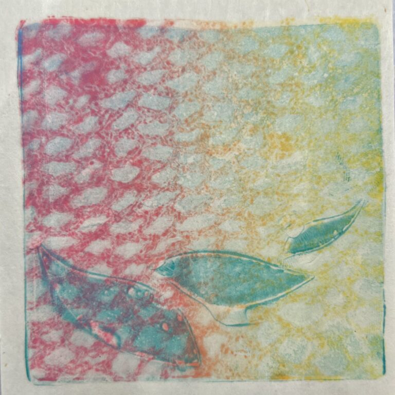 Monoprint Example Pink and Yellow Little Birds